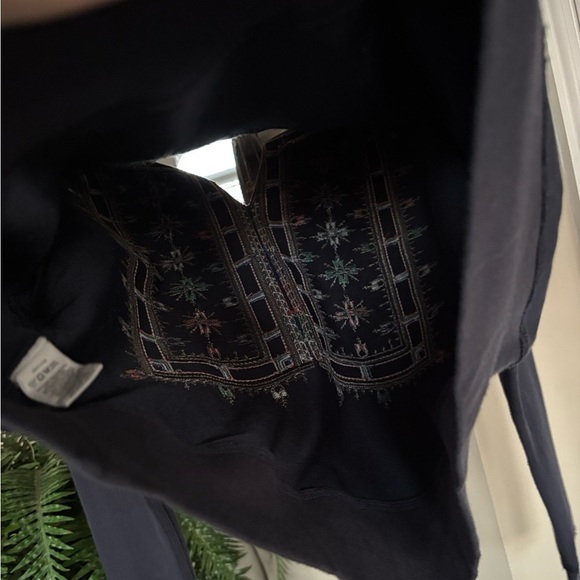 Artisan De Luxe Navy Blue Colorful Aztec Embroidered Boho Cropped Sweatshirt - Picture 9 of 12